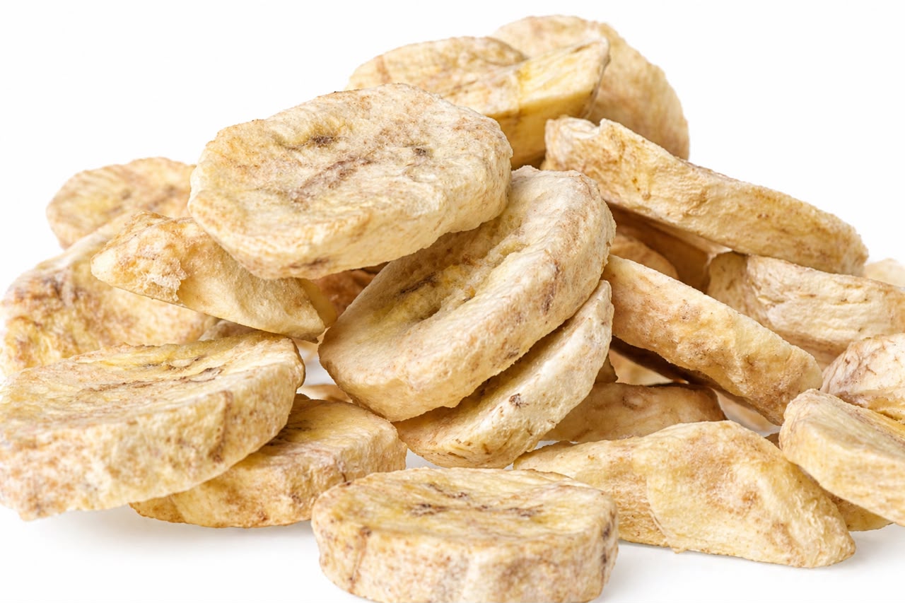 Close-up of freeze-dried banana slices