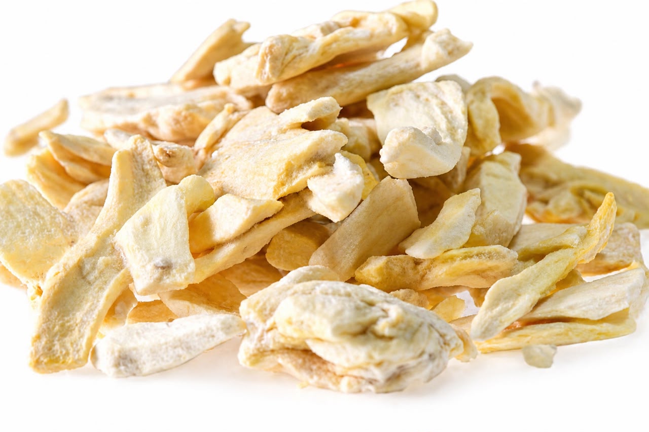 Close-up of freeze-dried jackfruit flakes