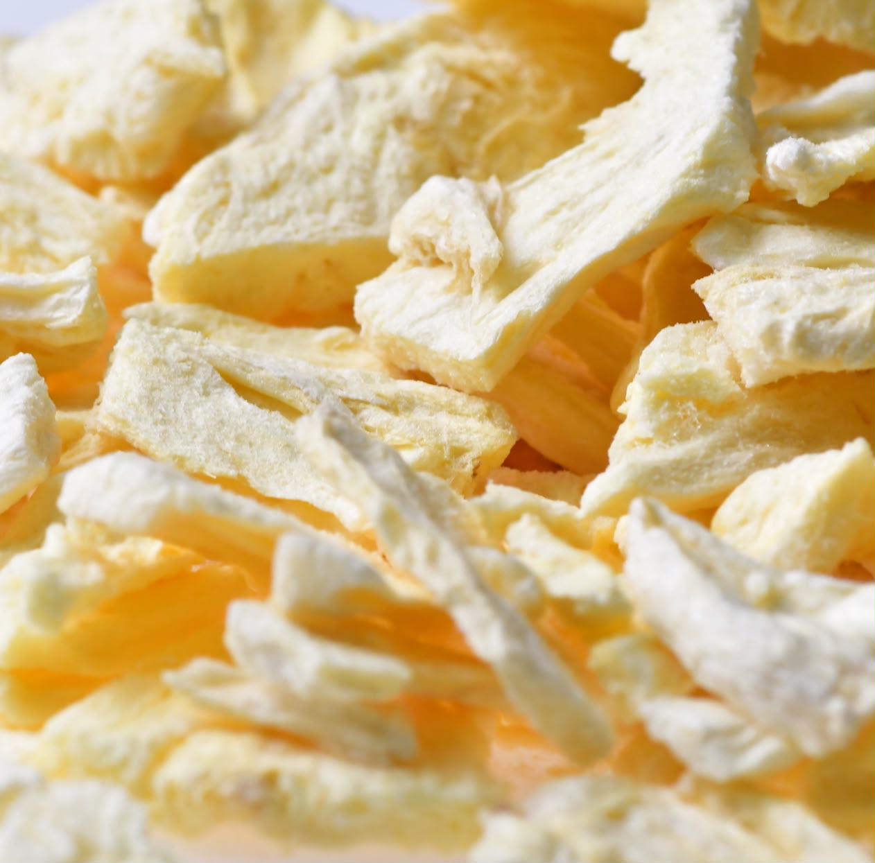 Close-up of freeze-dried pineapple pieces
